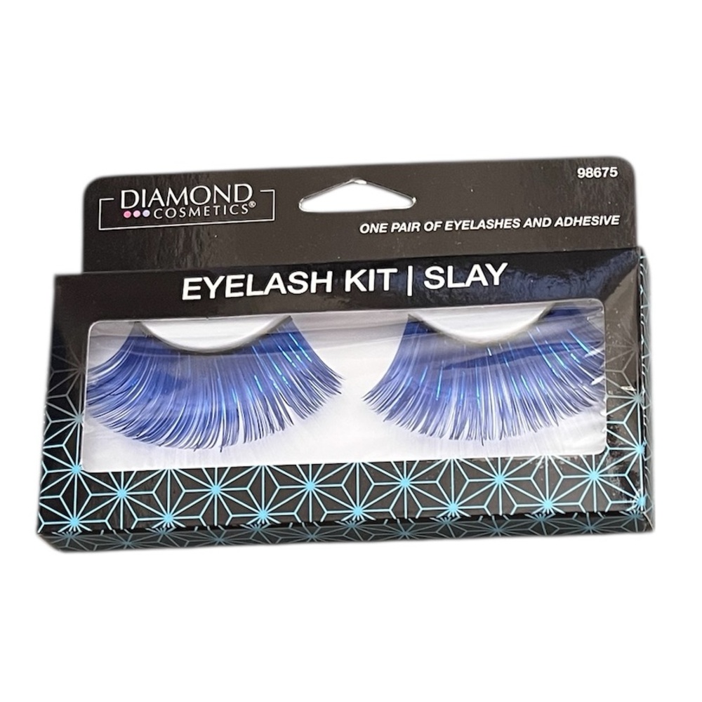 NEW Diamond Cosmetics Royal Blue Metallic "Slay" False Eyelashes Eyelash Kit